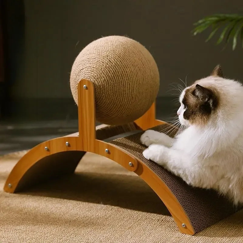 Wooden Cat Scratching Ball 2 in 1 Cat Scratcher Sisal Scratch Board Wear-Resistant Grinding Paw Toy Solid Wood Scraper for Cats
